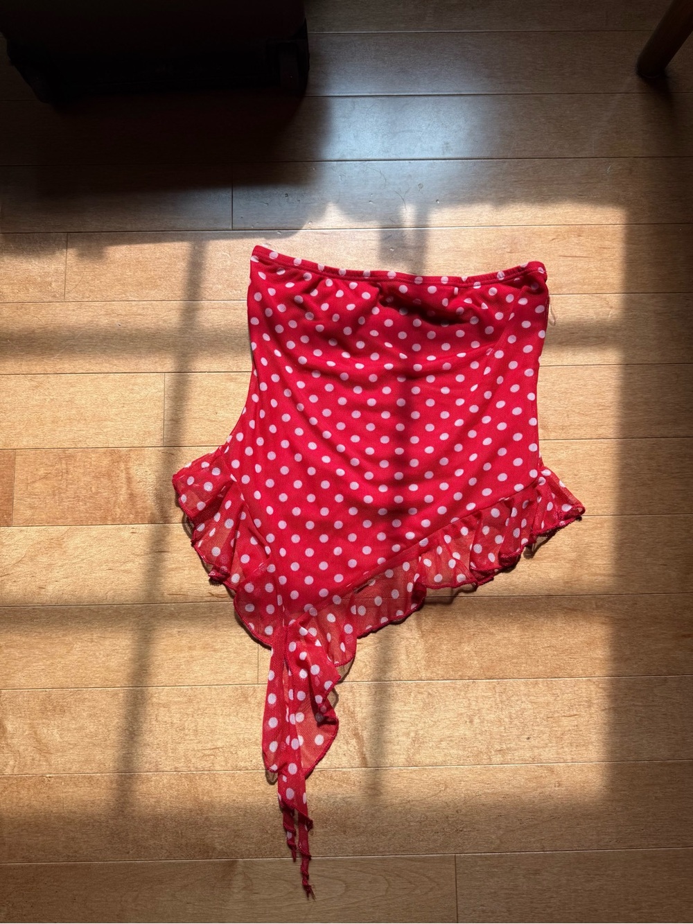 See You Monday Red Polka Dot Asymmetric Crop Top